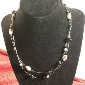 SILVER and black beaded double necklace